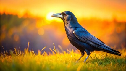 Obraz premium Majestic Rook Bird in a Vast Field - Copy Space for Text