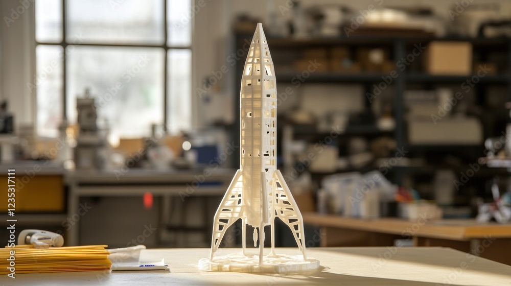 Poster three dimensional printed model of a rocket ship