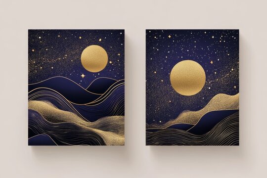 A wedding invitation featuring a floral thank you note and a modern card design adorned with starlight decorations and an elegant rustic theme