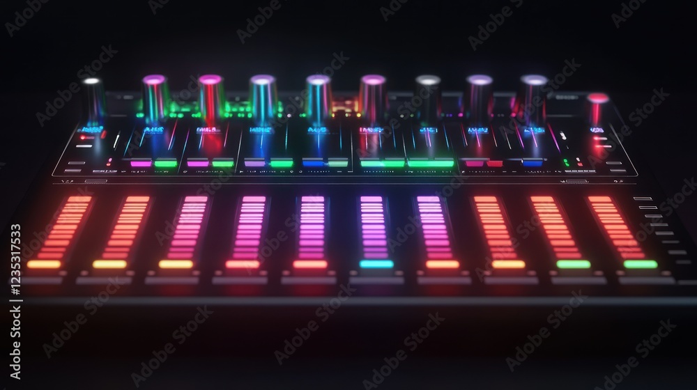 Aufkleber illuminated music mixer control panel displaying levels