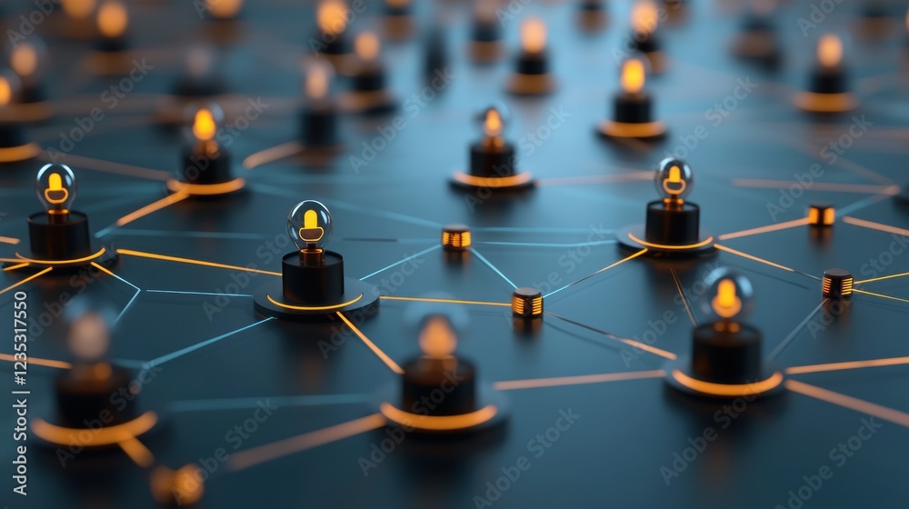 Poster Illuminated Network Nodes Representing Interconnected Ideas