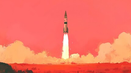Rocket Launch Over a Red Desert Landscape