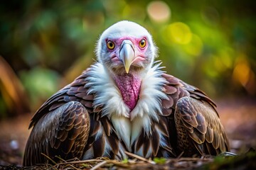 Majestic White-Headed Vulture with Wings Displayed on the Ground