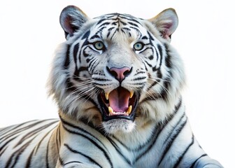 Fototapeta premium Majestic White Tiger Roaring with Mouth Wide Open on Isolated Background