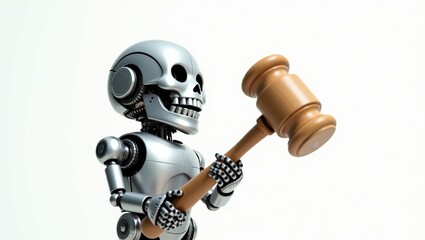 Naklejka premium Futuristic robot judge holding gavel