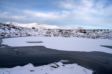 Frozen lake at Beserkjahraun, Snæfellsnes peninsula, Western region, Iceland