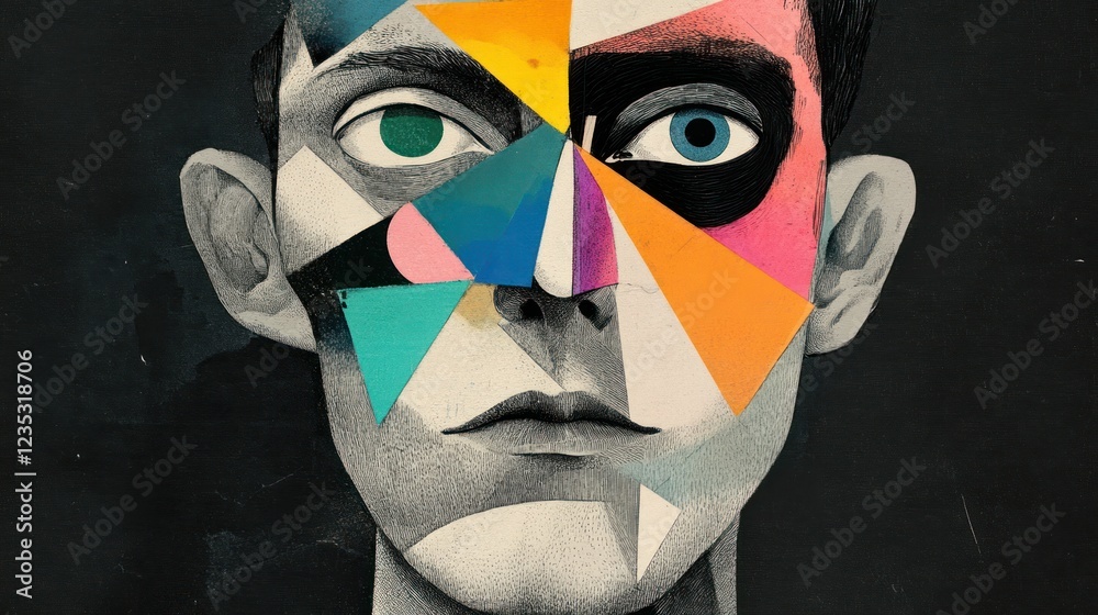 Poster abstract portrait of a man with geometric face design
