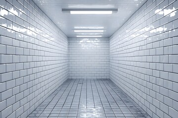 Clean White Subway Tile Corridor Modern Minimalist Interior Empty Room Design