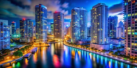 Fototapeta premium Miami Nightscape: Tilt-Shift Colorful Skyscrapers