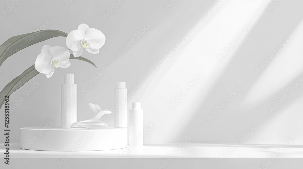 Poster White Bottles Orchids Minimalist Product Display