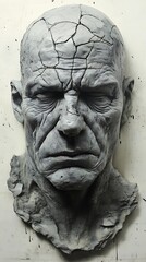 Fototapeta premium A sculpted bust of an elderly man with a cracked surface, conveying emotion and age.