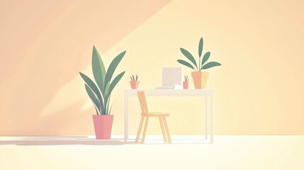 Minimalist Home Office Workspace With Plants and Sunlight