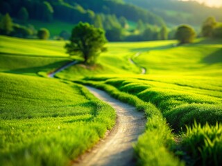 Fototapeta premium Miniature Field Path: Idyllic Grassland Lane, Tilt-Shift Photography