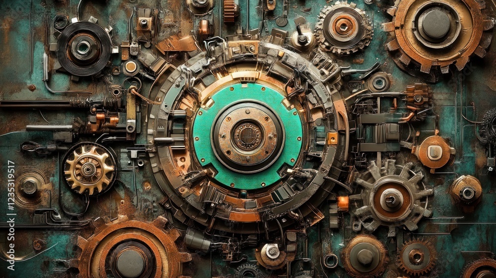 Poster intricate steampunk gears clockwork mechanism design