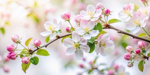 Obraz premium Minimalist Apple Blossom Photography: Delicate Pink Branches Against White Background