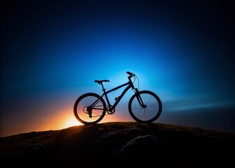 Fototapeta premium Minimalist Black Background Mountain Bike Silhouette Landscape Stock Photo