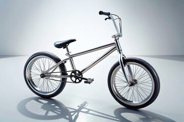 Fototapeta premium Minimalist BMX Bike Photography: Chrome Frame Against White Background