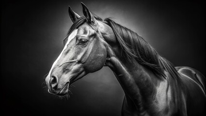 Obraz premium Minimalist Horse Head Portrait: Elegant Black and White Equestrian Photography
