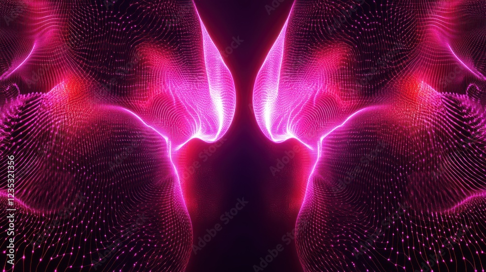 Poster abstract pink digital waveforms symmetrical design