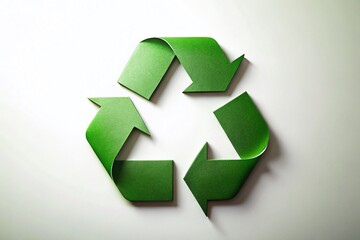 Obraz premium Minimalist Recycling Symbol Background: Green Arrows on White