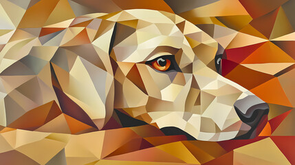 Abstract geometric painting of a dog in cubist style with neutral and warm tones. Cubist Abstraction. Illustration