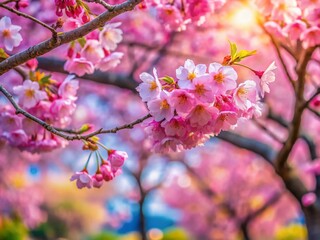 Obraz premium Nagoya Park Blossoming Cherry Tree, March Spring Flowers, Japan Nature Background