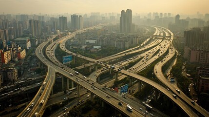 Obraz premium A cityscape with interconnected roads, smart sensors, and real-time traffic analytics.