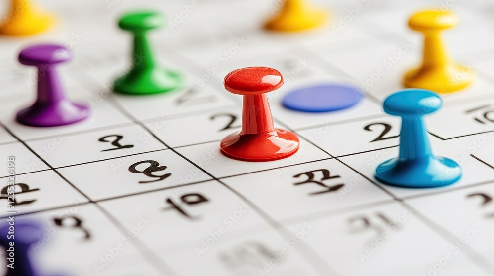 Aufkleber A close-up of a calendar marked with color-coded priorities, symbolizing structured task handling.