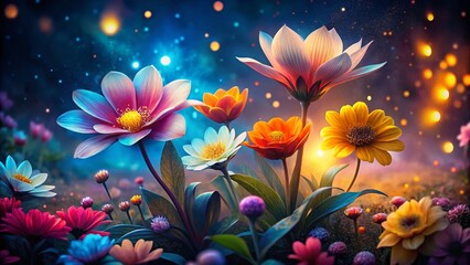 Fototapeta premium Night Bloom: Watercolor Spring Flowers Marketing Background