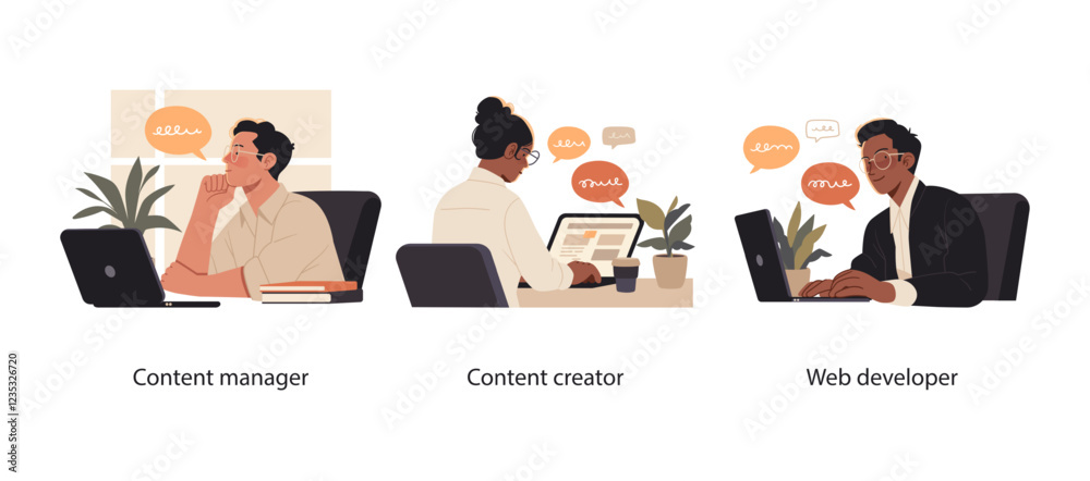 Canvas Prints collection of scenes showcasing professionals in digital content creation and management. a content 