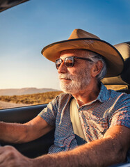 Fototapeta premium Elderly man driving a car