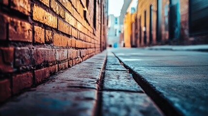 Fototapeta premium Detailed Close-Up of an Atmospheric Urban Brick Alleyway
