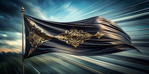 Ornate Black Banner Flowing Gracefully in the Wind