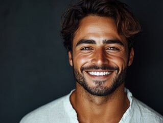 Fototapeta premium Handsome Man with a Bright Smile and Casual Look. Generative AI.