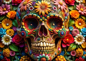 Fototapeta premium Ornate Skull with Floral Design