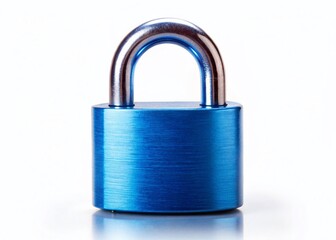 Fototapeta premium Panoramic Blue Combination Padlock with Reflection - Isolated on White Background