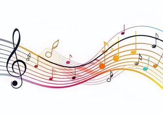Panoramic Continuous Line Drawing of a Musical Note, Abstract Music Art Background
