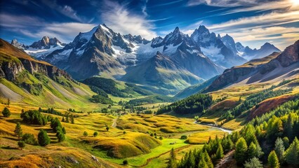 Panoramic La Coche Plateau, Ecrins National Park, Hautes-Alpes, French Alps Landscape