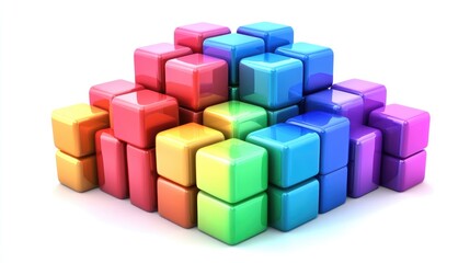 Obraz premium Abstract representation of collaboration using colorful D cubes forming a structure.