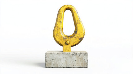 Industrial Yellow Hook Hanging Over a Concrete Platform on a Minimalist Background