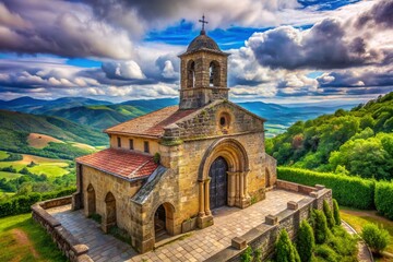 Panoramic View of the Historic Chapel Sancti Spiritus in Roncesvalles, Spain