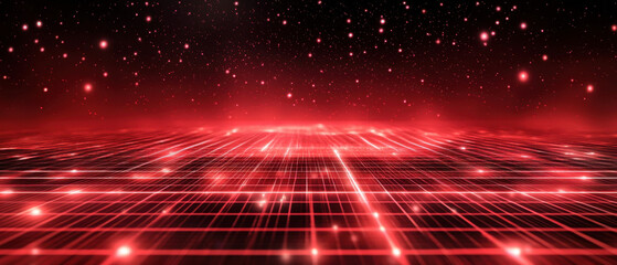 Obraz premium Glowing red digital grid with sparkling particle effects