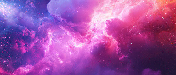 Obraz premium Deep space nebula with glowing pink and blue light waves