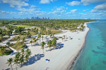 Aerial view Crandon Park beach in Key Biscayne in Miami, USA