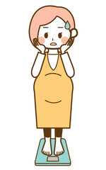 体重計に乗ってショックを受ける妊娠中の女性のイラスト