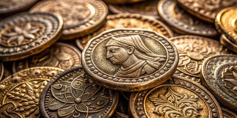 Rare Mughal Empire Coins: Close-Up Detail of Ancient Currency, Historical Artifact, Numismatic Treasure