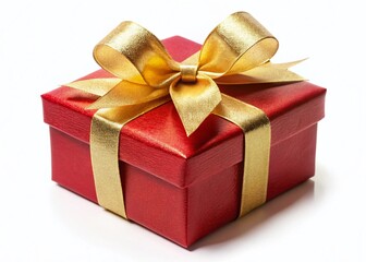 Fototapeta premium ** Red Gift Box Tied with Golden Ribbon on White Background**..**