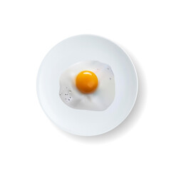 Top view 3d plate with fried egg isolated on white background