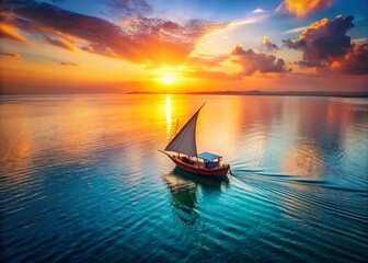 Red Sea Sailing Adventure: Dhow Boat at Sunset, Rule of Thirds Composition