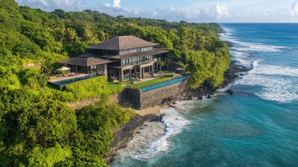 A secluded cliffside villa with uninterrupted views of the deep blue ocean.